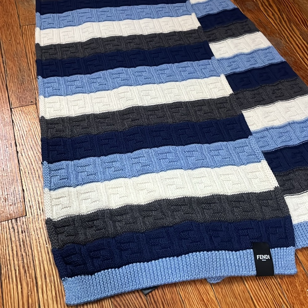 Fendi unisex FF Zucca logo monogram Striped Knit wool Scarf NEW - Picture 4 of 8